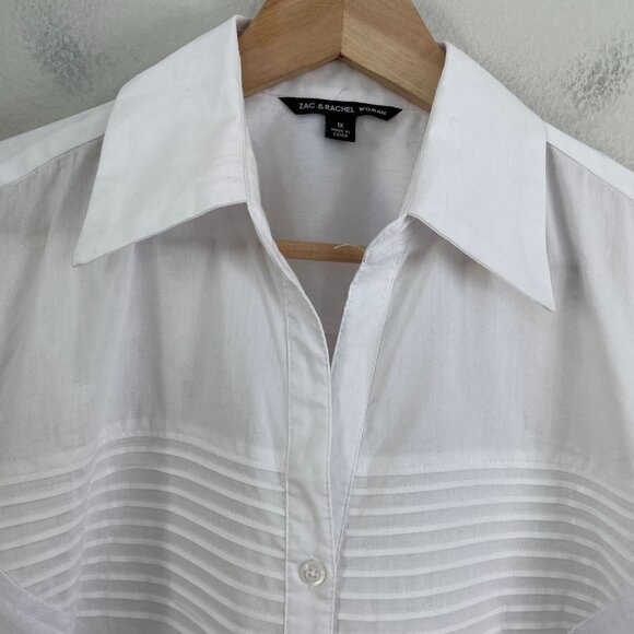 Zag & Rachel Woman Plus 1X White Button Up Pleated Shirt 3/4 Sleeve Blouse - Picture 8 of 11